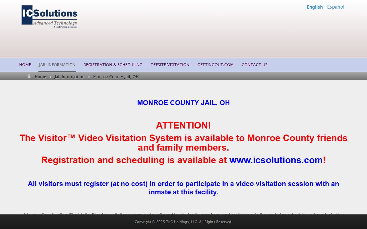 Monroe County Correctional Facility inmate visitation scheduling page