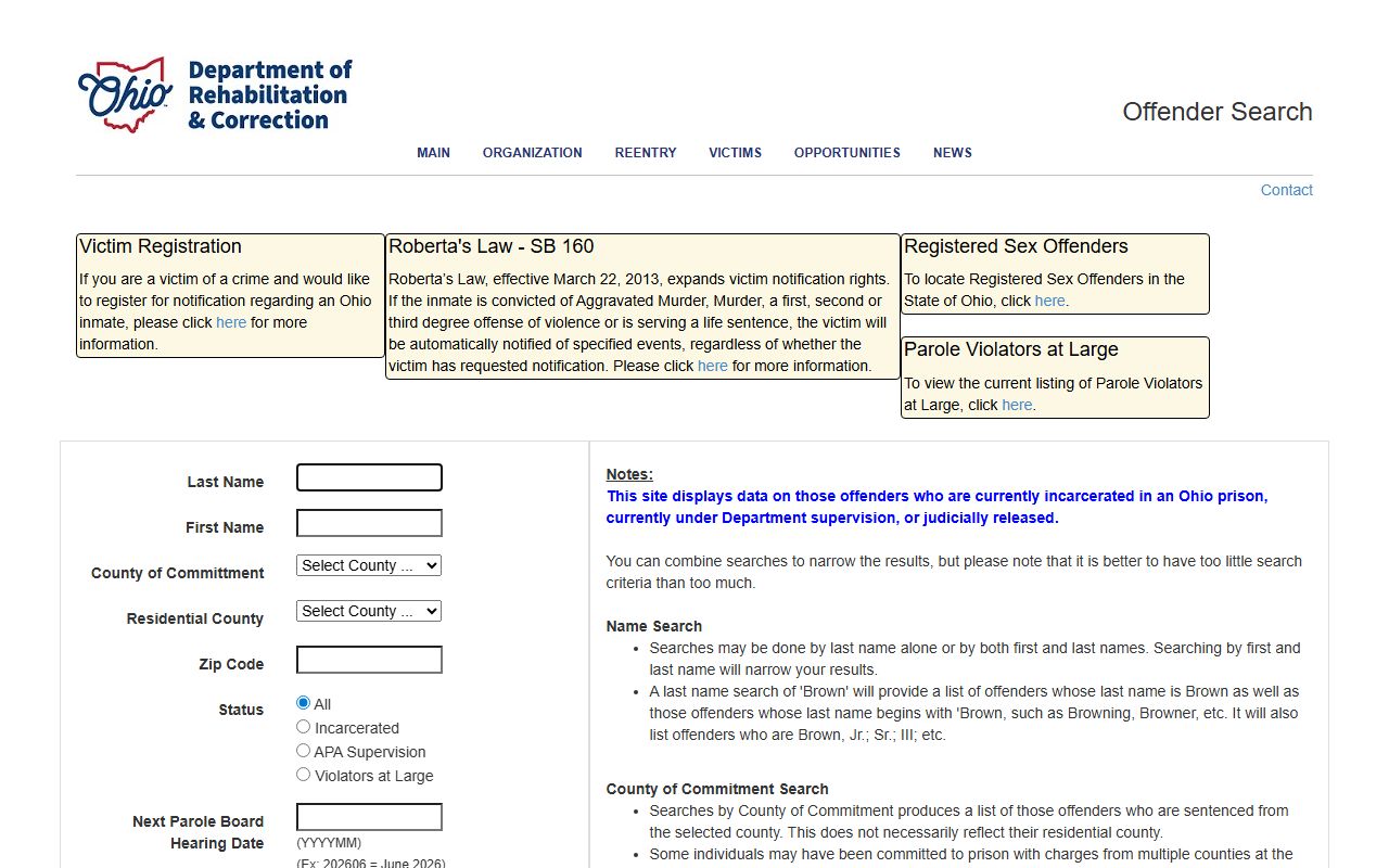 Ohio DRC Offender Search for Monroe County inmate lookup